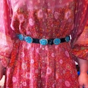 Vintage Native American Sterling Turquoise Concho Belt